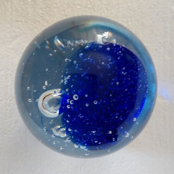 Vintage Large 2lb Blue Internal Bubble Vecchia Murano Art Glass Paperweight - Picture 6 of 7